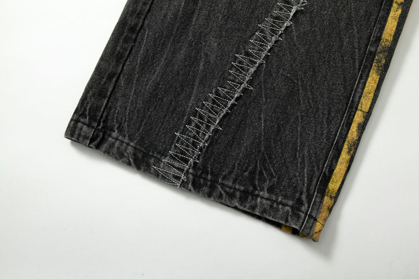 Black Grunge Yellow Striped Baggy Jean - Hominus Denim