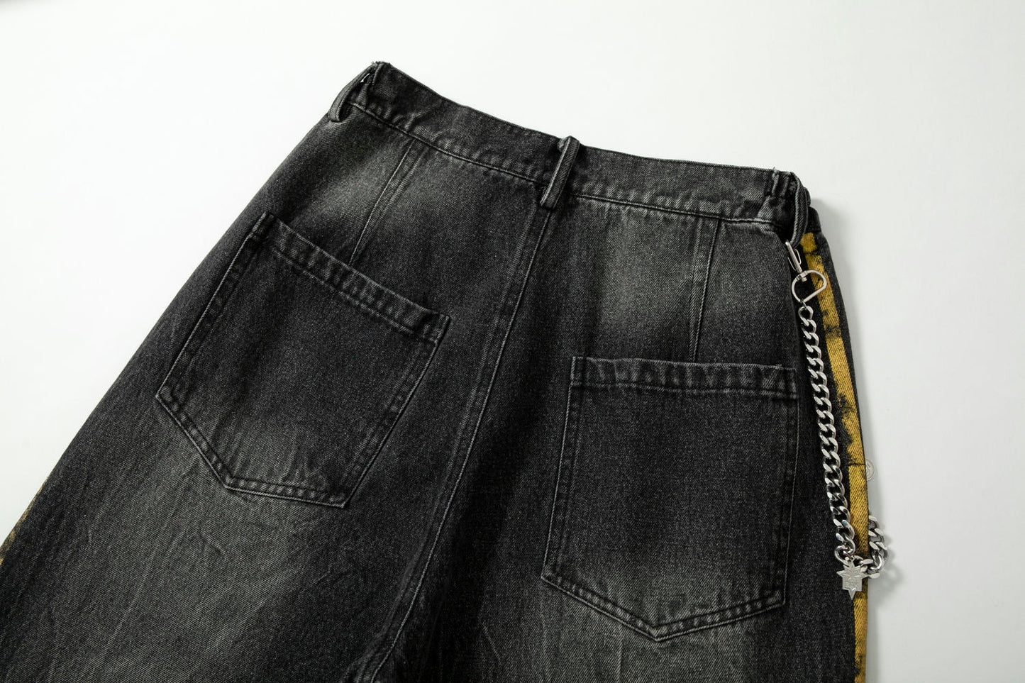 Black Grunge Yellow Striped Baggy Jean - Hominus Denim