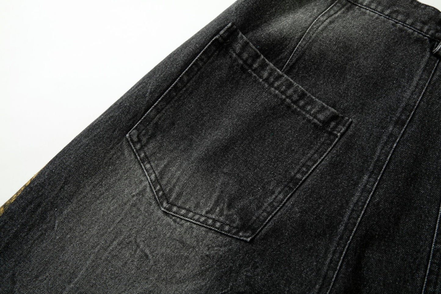 Black Grunge Yellow Striped Baggy Jean - Hominus Denim