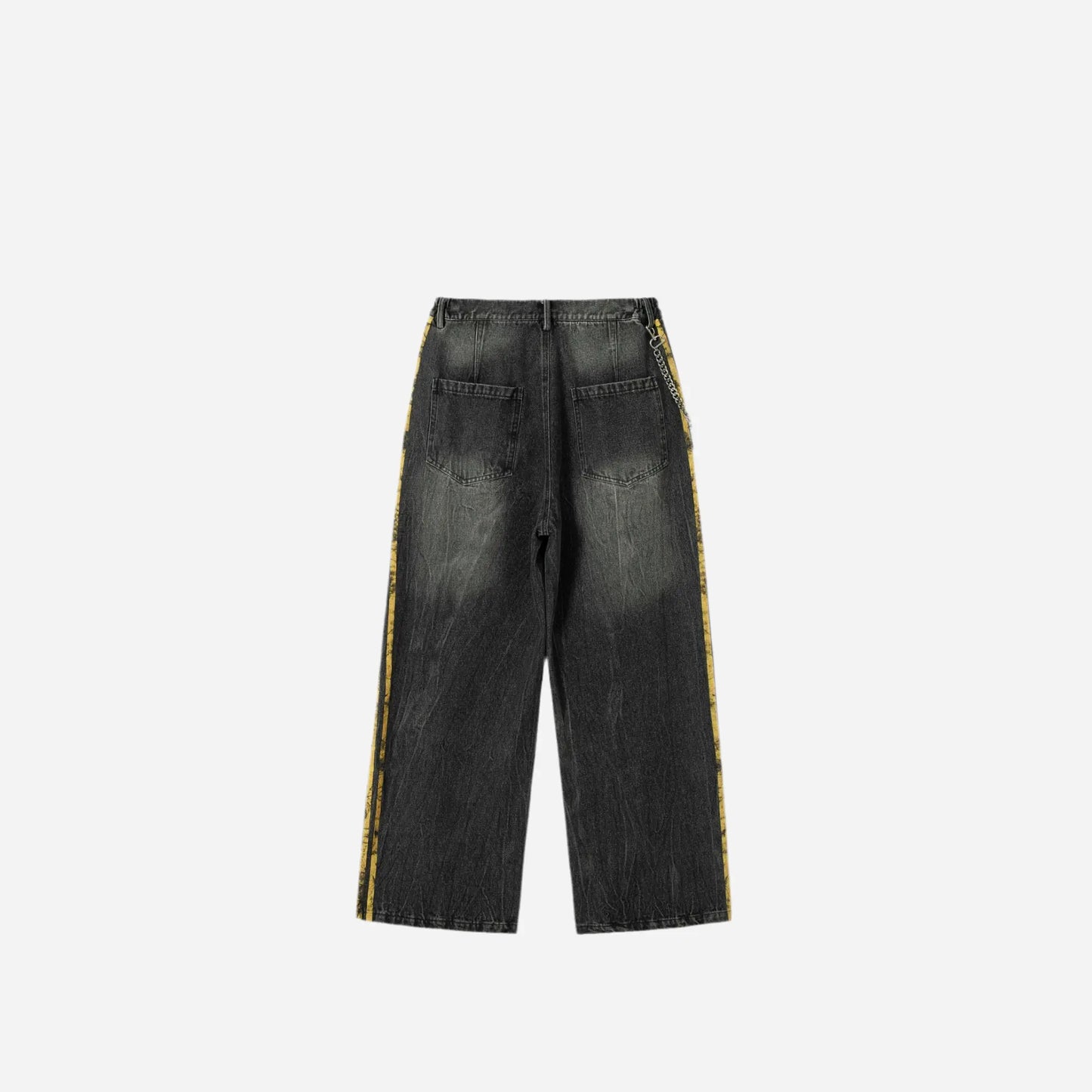 Black Grunge Yellow Striped Baggy Jean Hominus Denim