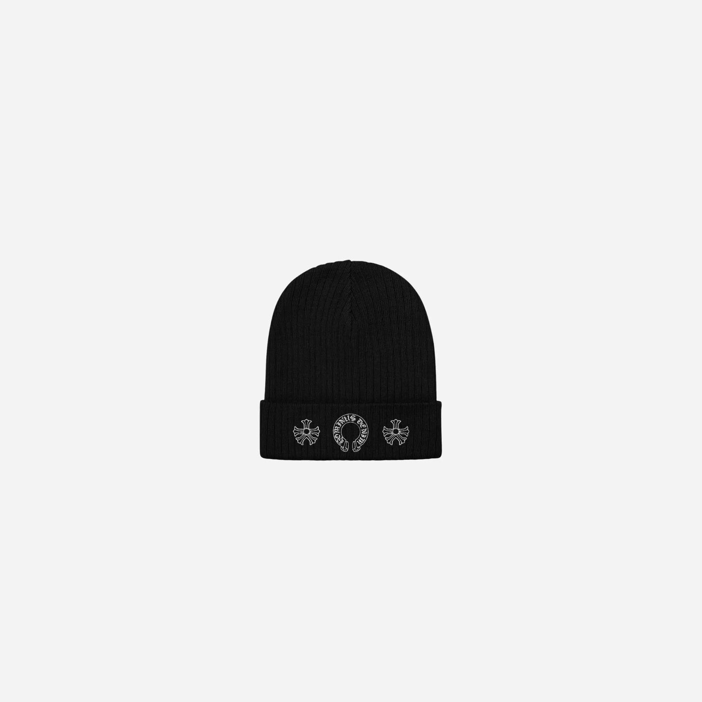 Black HD Embroidered Gothic Logo Beanie Hominus Denim