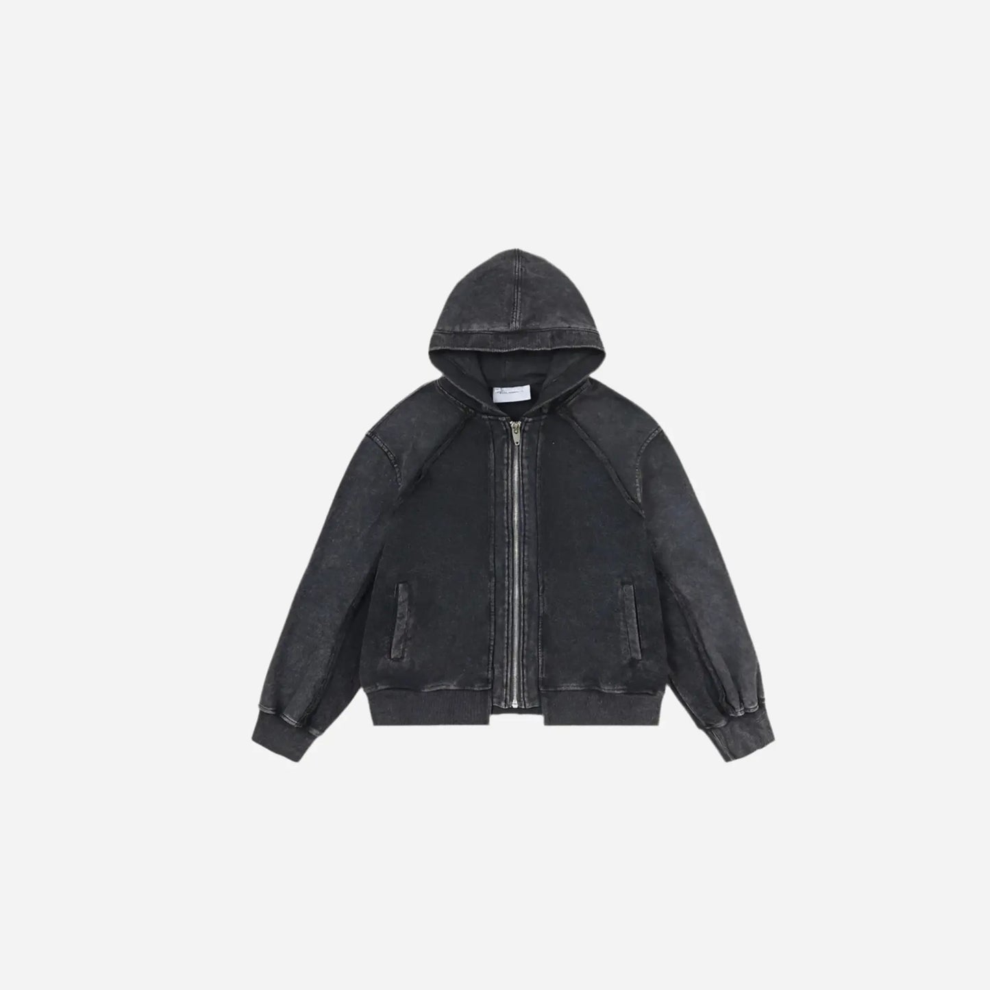 Black Heavy Washed Vintage Spliced Hoodie Hominus Denim