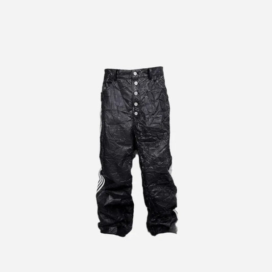 Black Hollow Striped Baggy Pants Hominus Denim