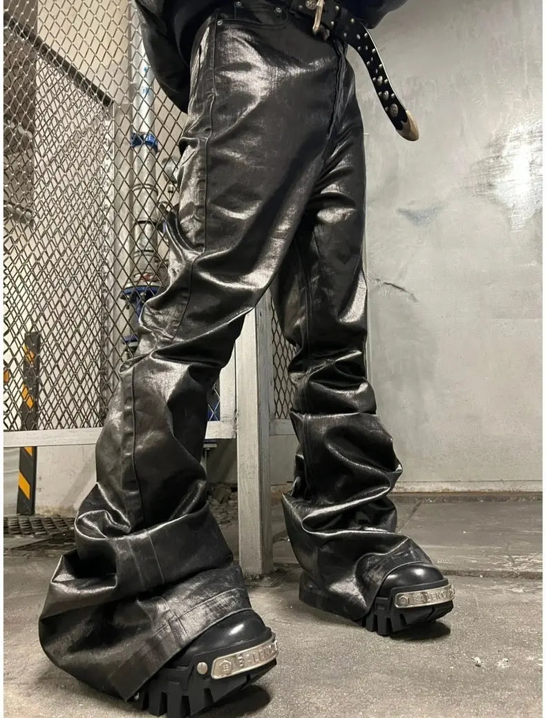 Black Oversized Baggy Wax Leather Pant Hominus Denim