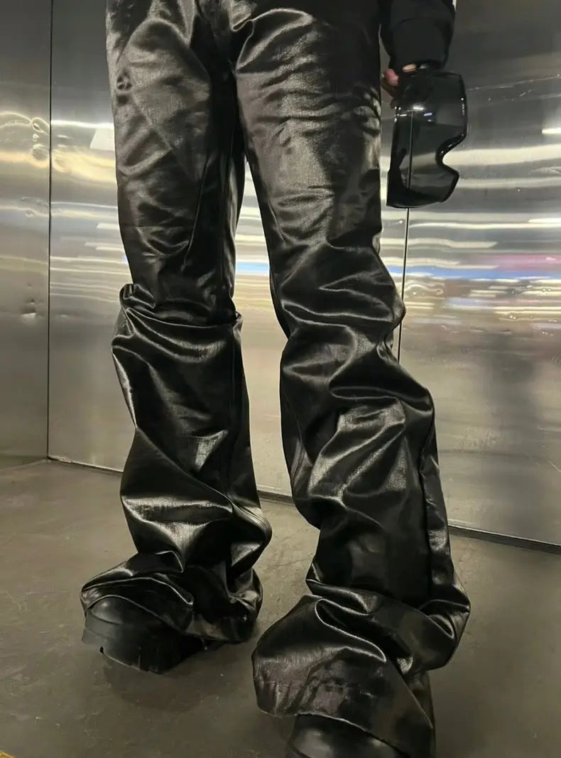 Black Oversized Baggy Wax Leather Pant Hominus Denim