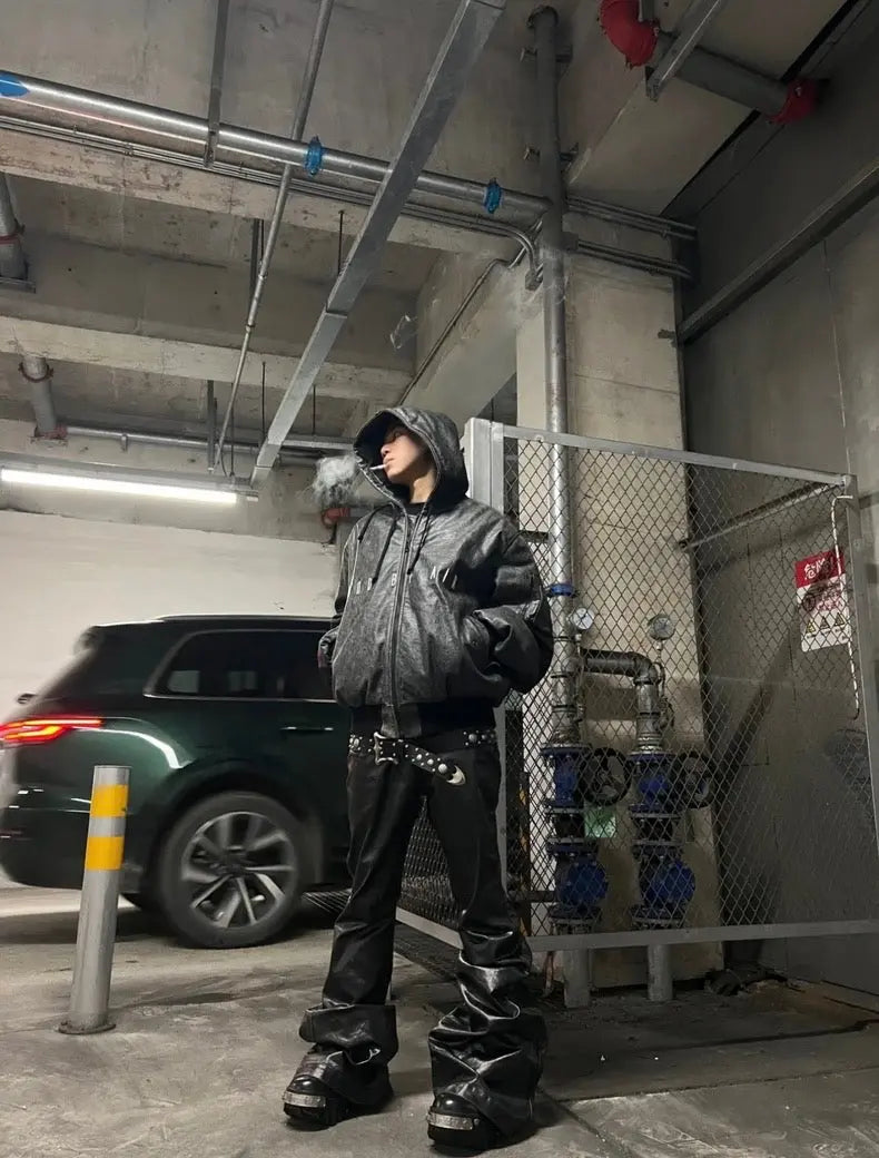 Black Oversized Baggy Wax Leather Pant Hominus Denim