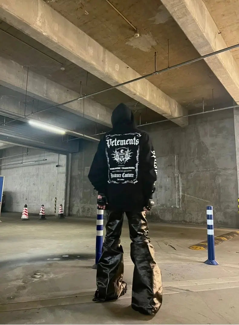 Black Oversized Baggy Wax Leather Pant Hominus Denim