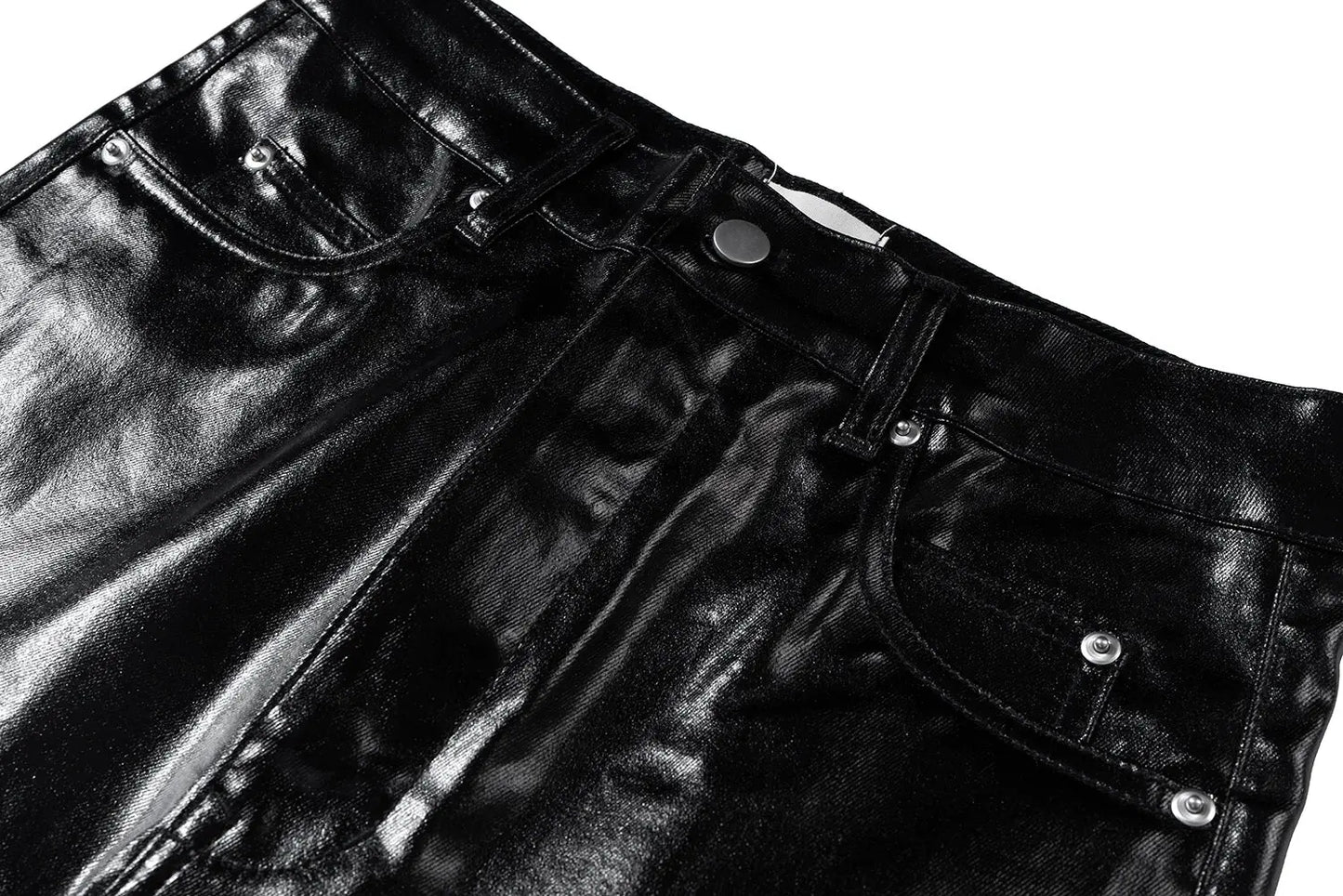 Black Oversized Baggy Wax Leather Pant Hominus Denim