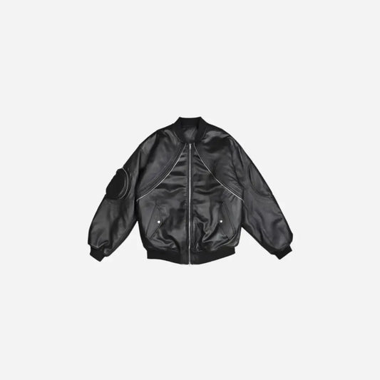 Black Oversized Leather Motorcycle Bomber Jacket Hominus Denim
