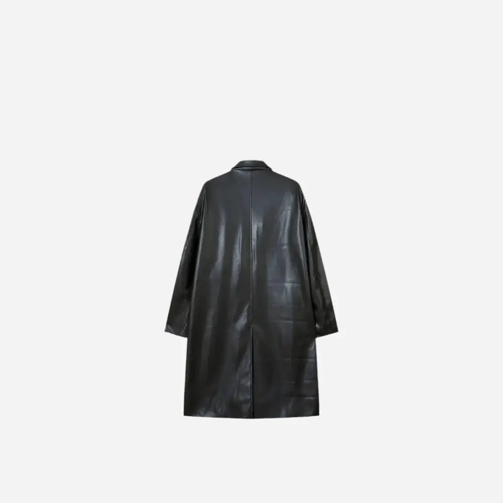 Black Oversized Long Leather Trenchcoat Hominus Denim