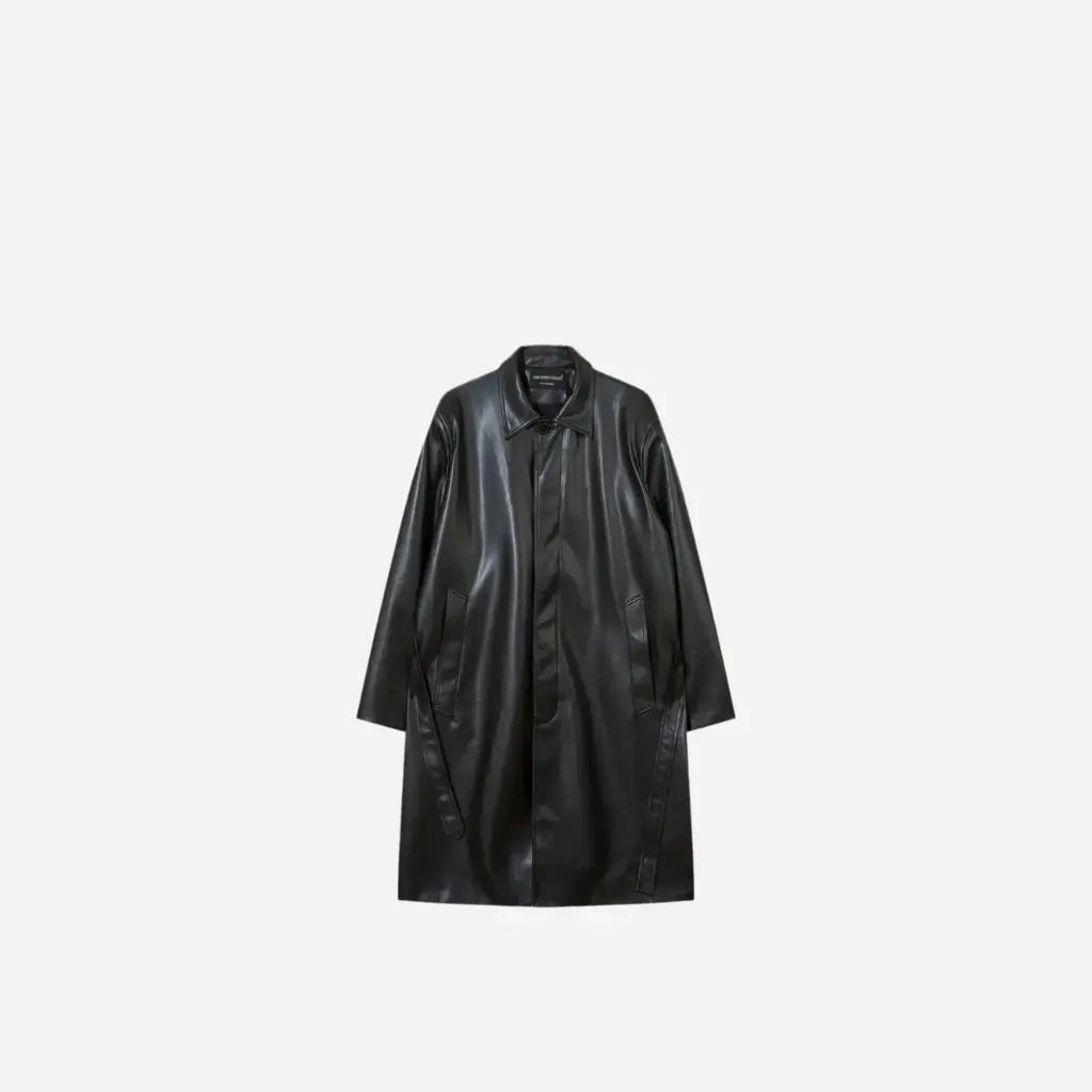 Black Oversized Long Leather Trenchcoat Hominus Denim