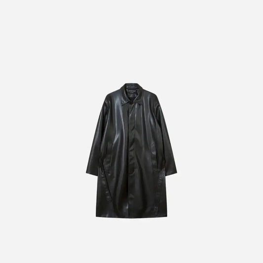 Black Oversized Long Leather Trenchcoat Hominus Denim