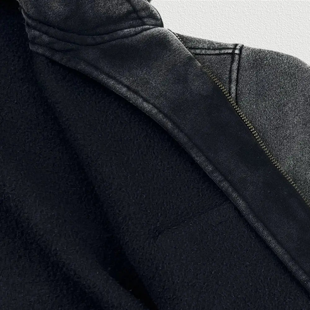 Black Retro Washed Cropped Zip Hoodie - Hominus Denim