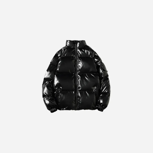 Black Shiny Casual Puffer Hooded Jacket Hominus Denim