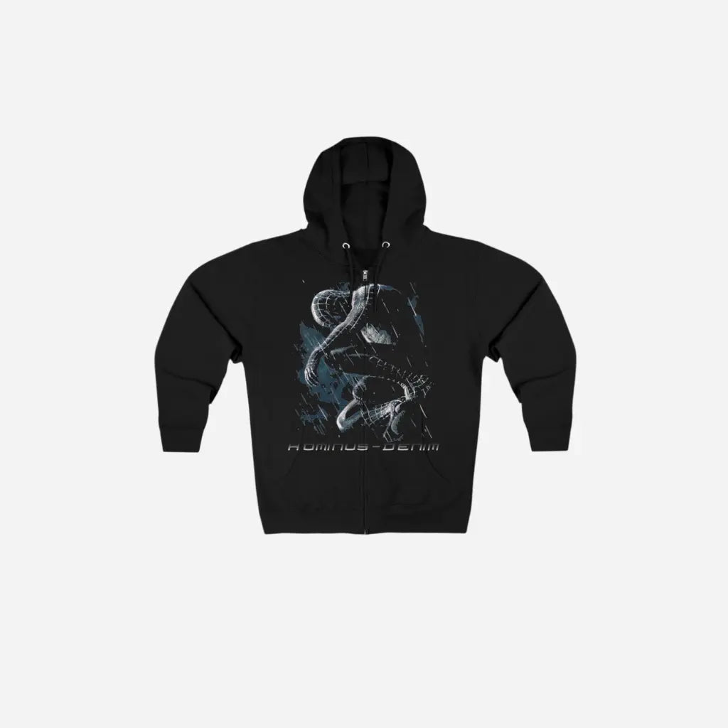 Black Spider Man Hominus Denim Hoodie Printify