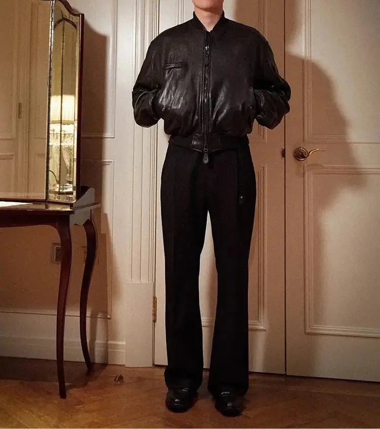 Black Vintage Warm Leather Bomber Jacket Hominus Denim