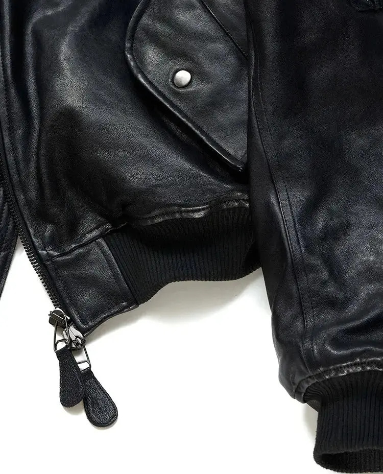 Black Vintage Warm Leather Bomber Jacket Hominus Denim