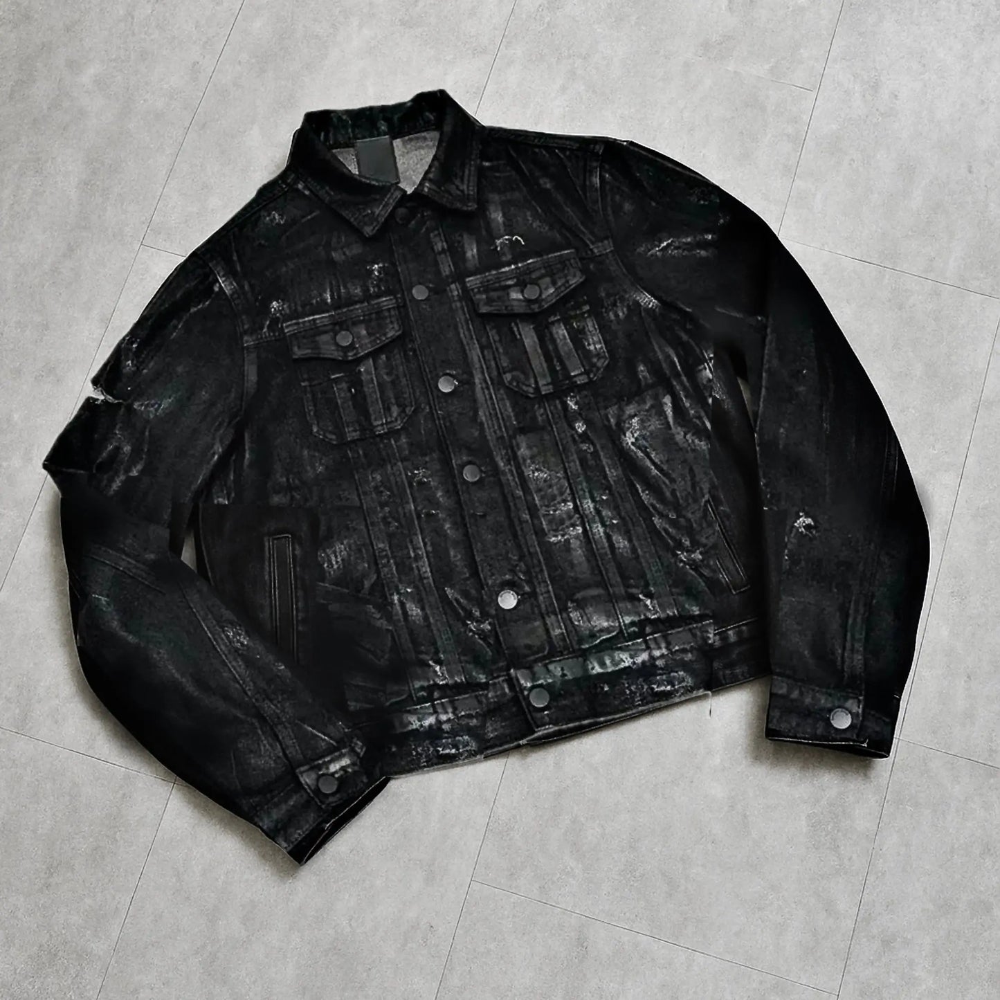Black Vintage Wax Ripped Denim Jacket Hominus Denim