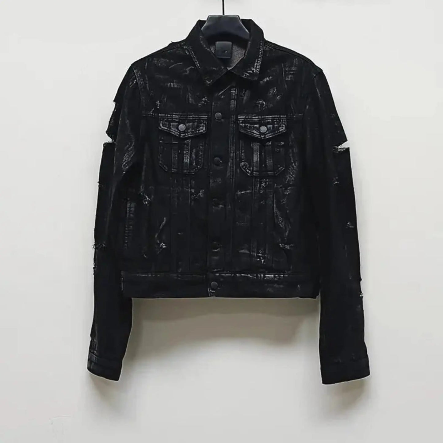 Black Vintage Wax Ripped Denim Jacket Hominus Denim