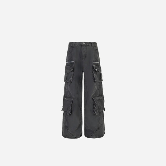 Black Washed Baggy Multi Pockets Cargo Jean Hominus Denim