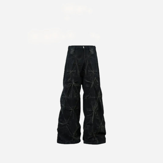 Black Washed Deconstructed Pleated Baggy Jeans Hominus Denim