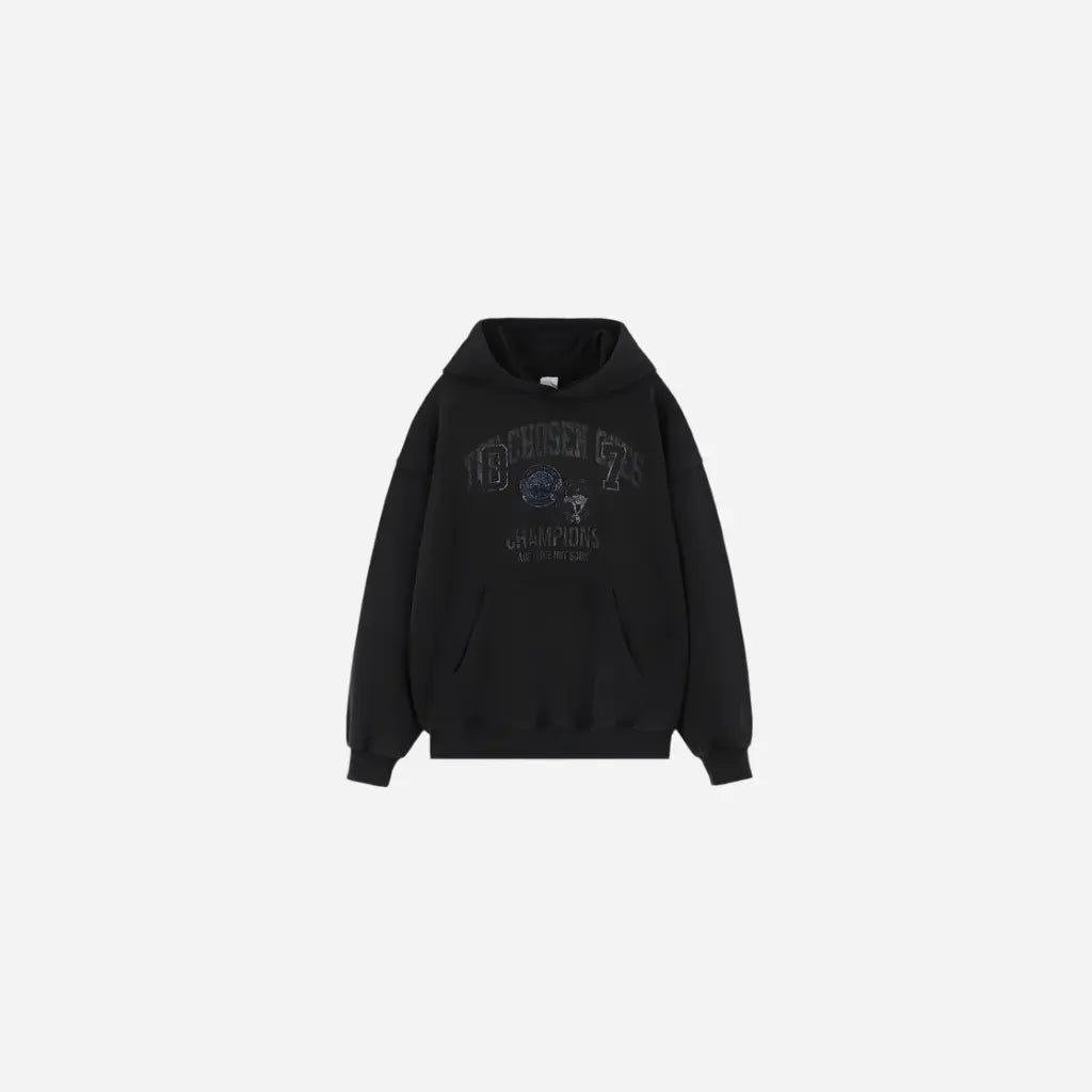 Black Washed Grunge Sports Graphic Hoodie Hominus Denim
