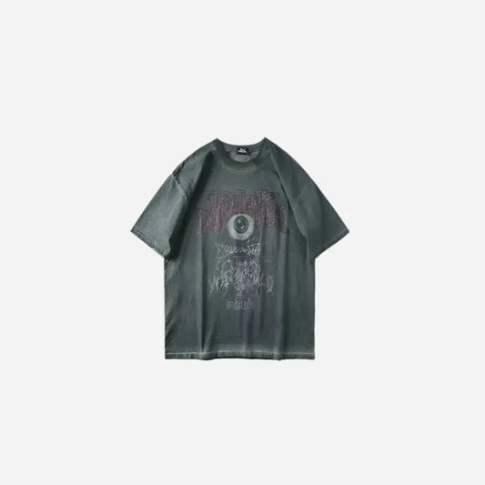 Black Washed Oversized Evil Gothic Eye Printed Design Tee Hominus Denim