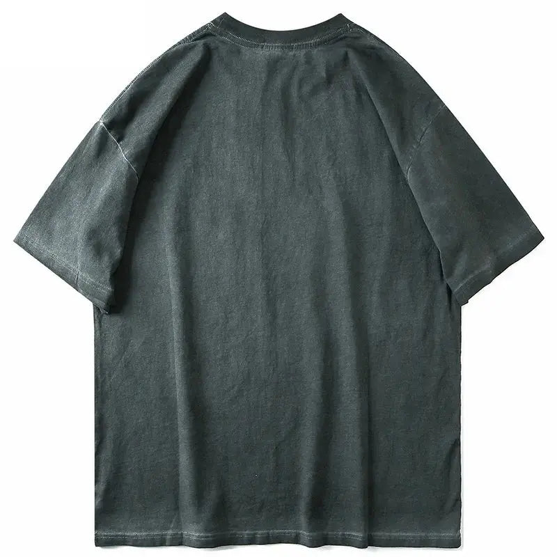 Black Washed Oversized Evil Gothic Eye Printed Design Tee - Hominus Denim