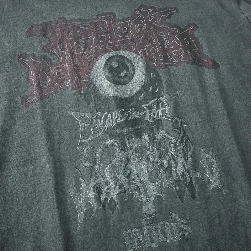 Black Washed Oversized Evil Gothic Eye Printed Design Tee - Hominus Denim