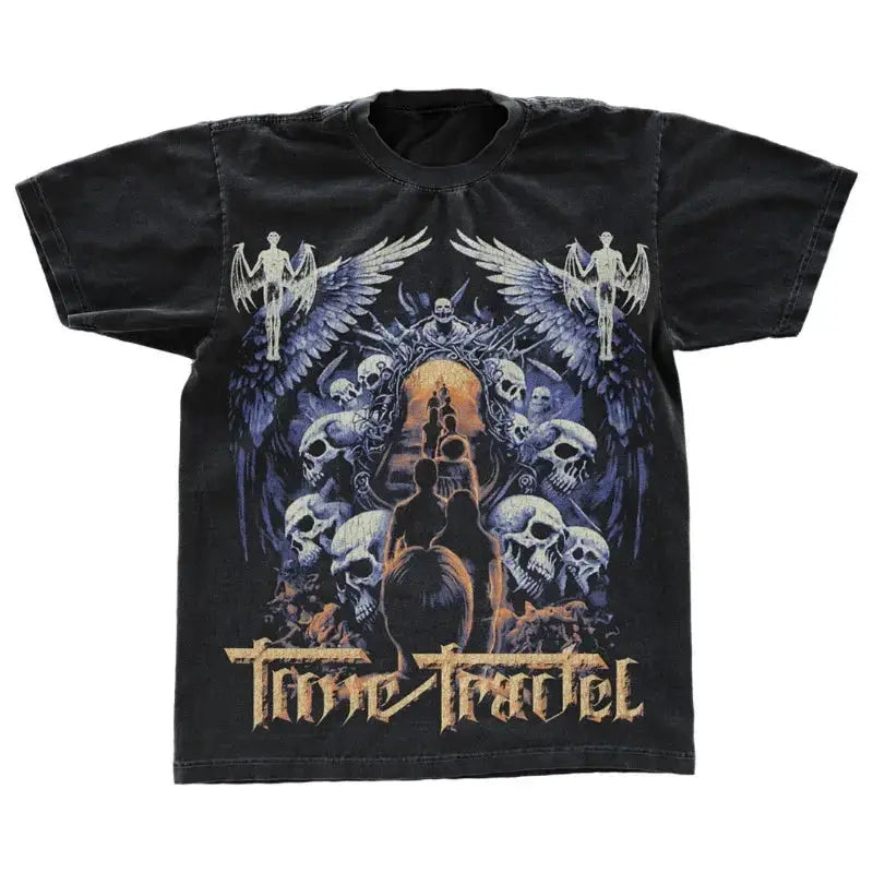 Black Washed Vintage Printed Design Tee Hominus Denim