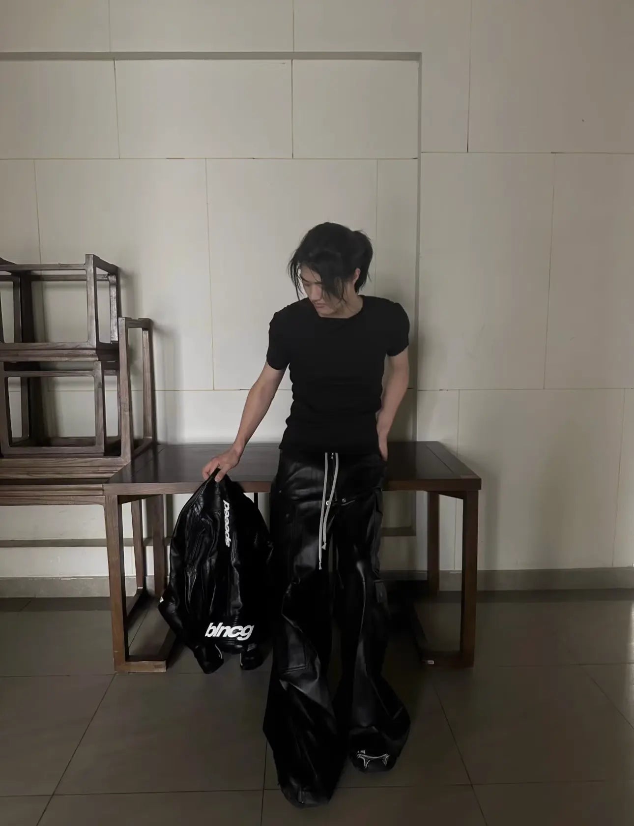 Black Wax Parachute Wide Legs Pant Hominus Denim