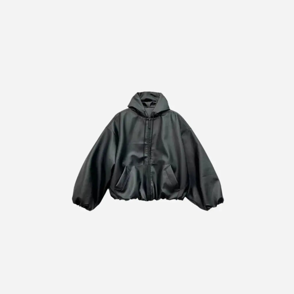 Black Windbreaker Oversized Leather Jacket Hominus Denim