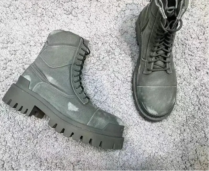 Black& Street Big Toe Thick Sole Retro Canvas Personalized Motor Boots Beggar Designer Ankle Tooling Botas Hominus Denim
