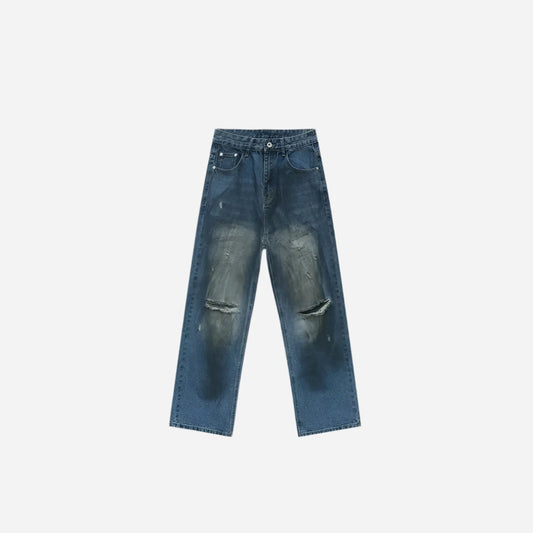 Blue Destroyed Worn Out Baggy Jean Hominus Denim