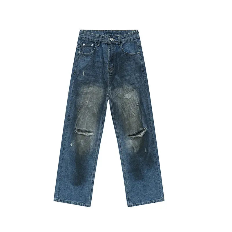Blue Destroyed Worn Out Baggy Jean - Hominus Denim