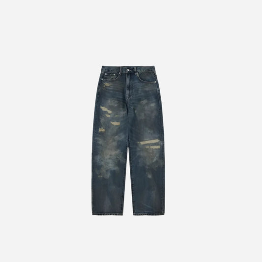 Blue Distressed Mud Washed Straight Jeans Hominus Denim