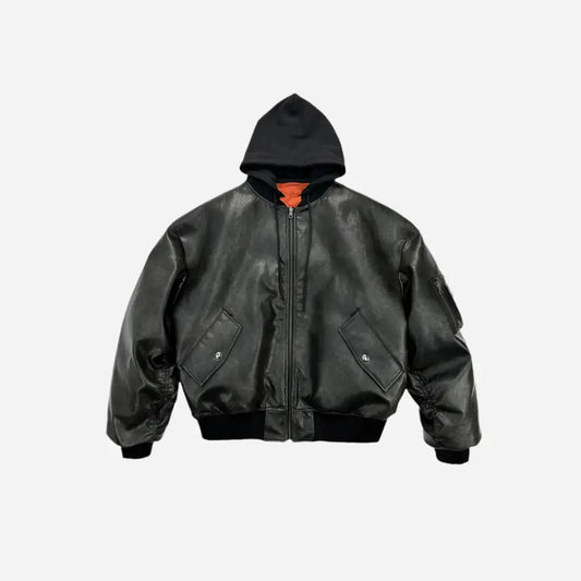 Brown Oversized Leather Bomber Jacket Hominus Denim