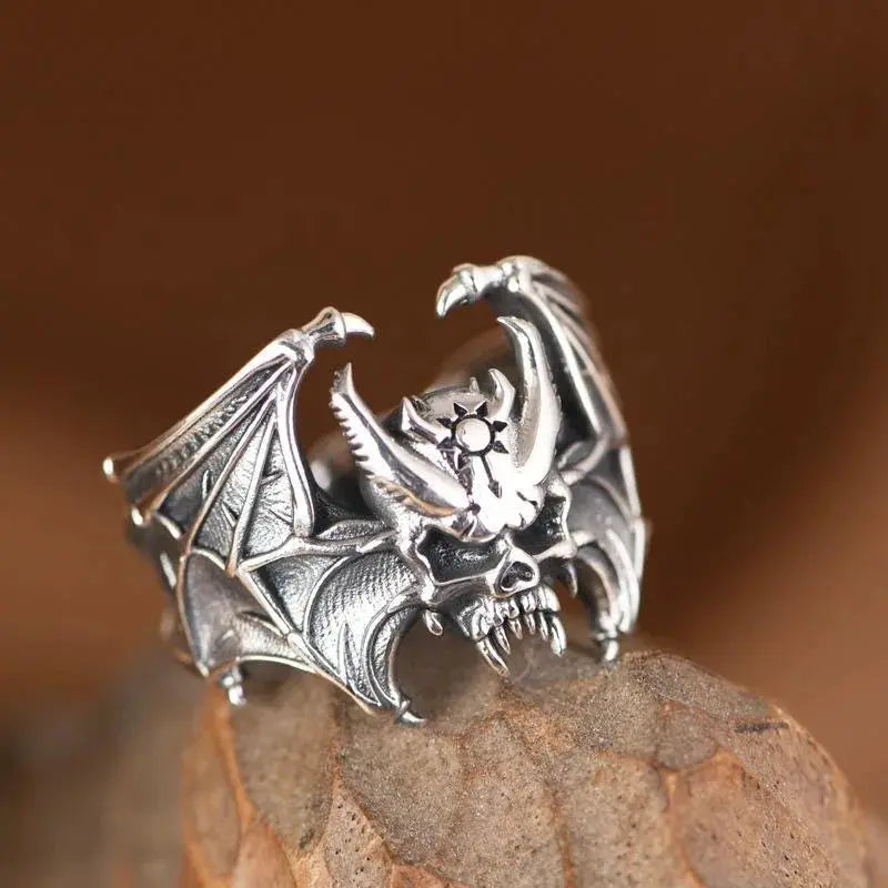 Buyee 925 Sterling Silver Male Big Ring Finger Elegant Gary Bat Open Ring for Woman Men Unique Fashion Fine Jewelry Circle Hominus Denim