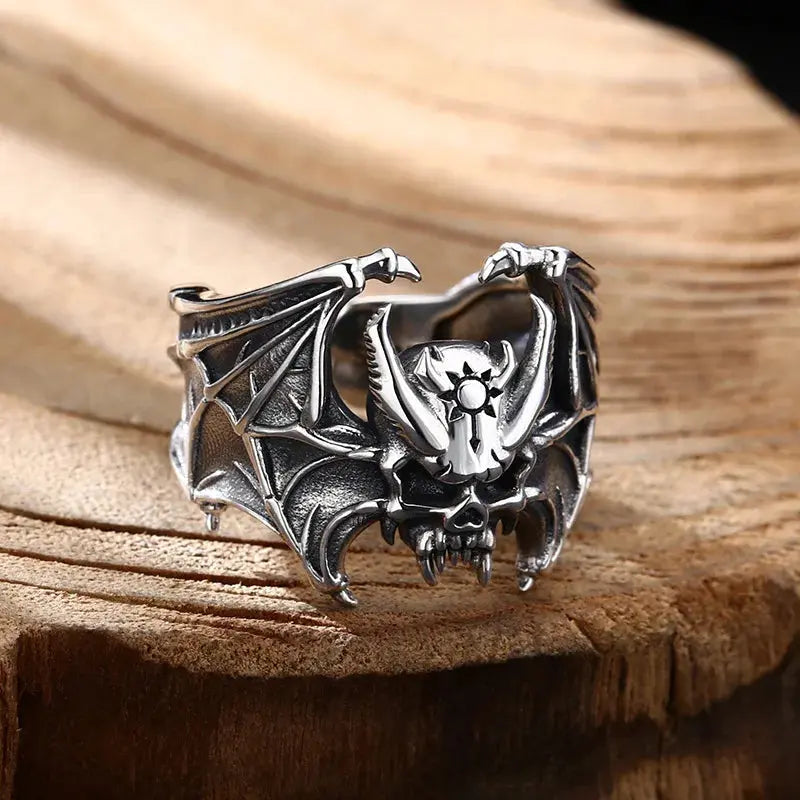 Buyee 925 Sterling Silver Male Big Ring Finger Elegant Gary Bat Open Ring for Woman Men Unique Fashion Fine Jewelry Circle Hominus Denim