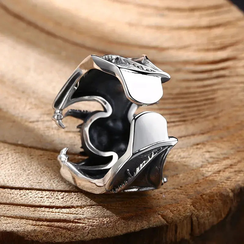 Buyee 925 Sterling Silver Male Big Ring Finger Elegant Gary Bat Open Ring for Woman Men Unique Fashion Fine Jewelry Circle Hominus Denim