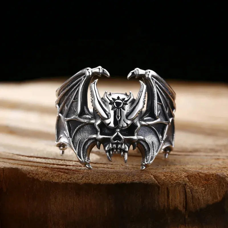 Buyee 925 Sterling Silver Male Big Ring Finger Elegant Gary Bat Open Ring for Woman Men Unique Fashion Fine Jewelry Circle Hominus Denim