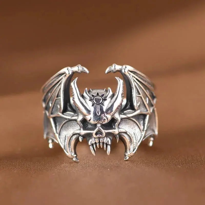 Buyee 925 Sterling Silver Male Big Ring Finger Elegant Gary Bat Open Ring for Woman Men Unique Fashion Fine Jewelry Circle Hominus Denim