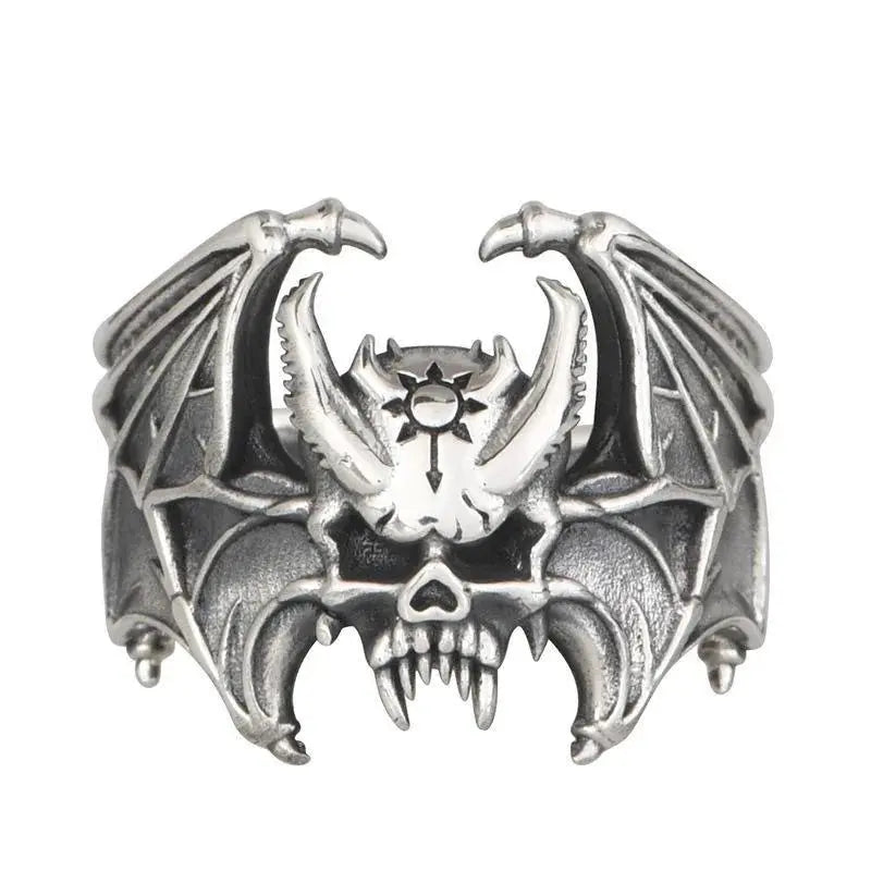 Buyee 925 Sterling Silver Male Big Ring Finger Elegant Gary Bat Open Ring for Woman Men Unique Fashion Fine Jewelry Circle Hominus Denim