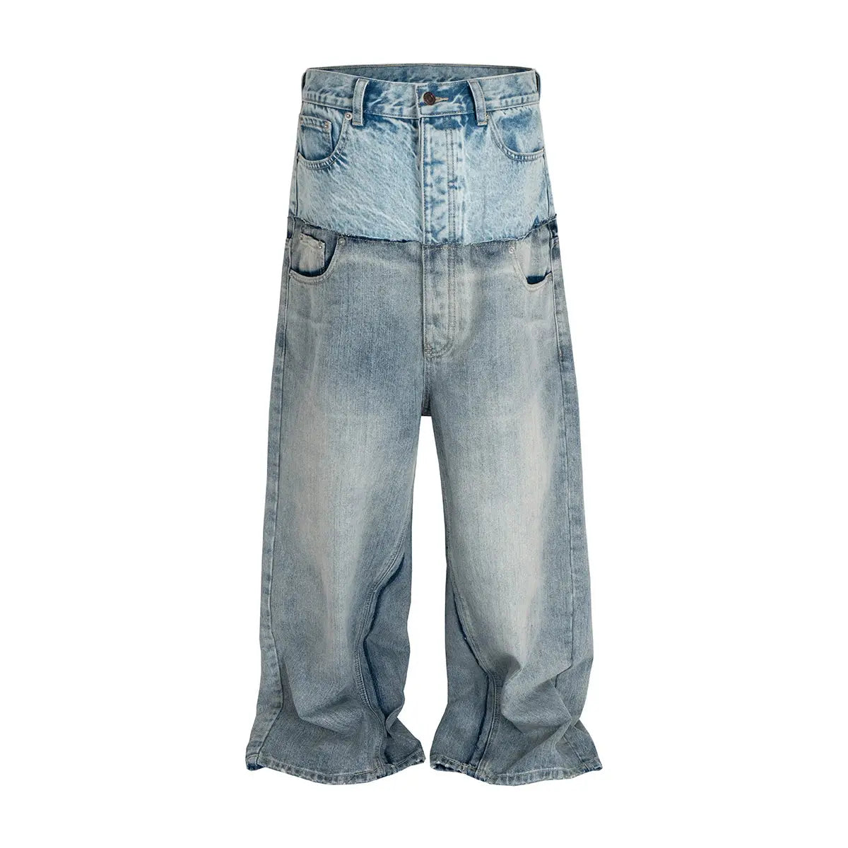 CUT-UP Double-layer Double Waist Patchwork Baggy Jeans for Men and Women Straight Casual Loose Denim Trousers Oversized Hominus Denim