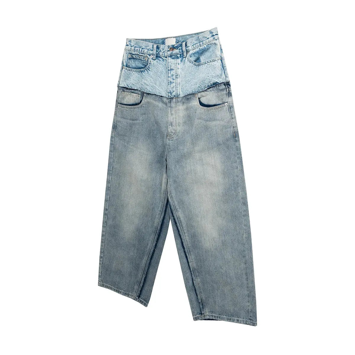 CUT-UP Double-layer Double Waist Patchwork Baggy Jeans for Men and Women Straight Casual Loose Denim Trousers Oversized Hominus Denim