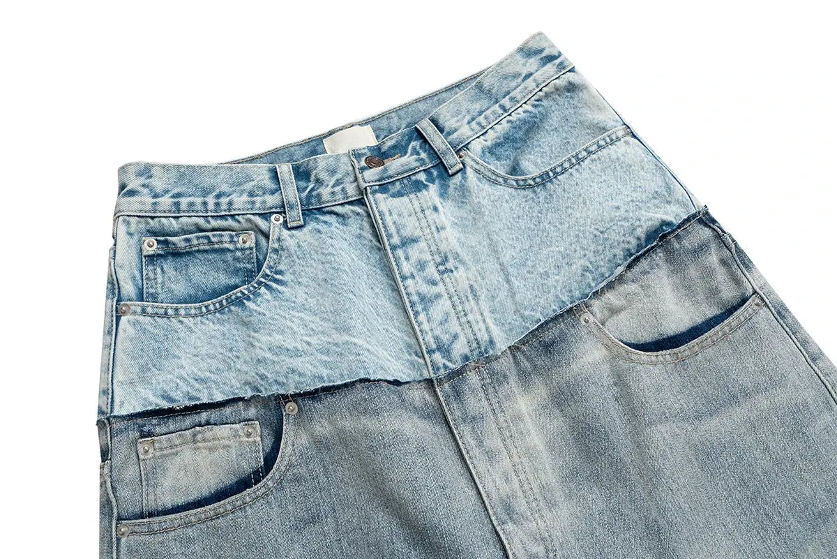 CUT-UP Double-layer Double Waist Patchwork Baggy Jeans for Men and Women Straight Casual Loose Denim Trousers Oversized Hominus Denim