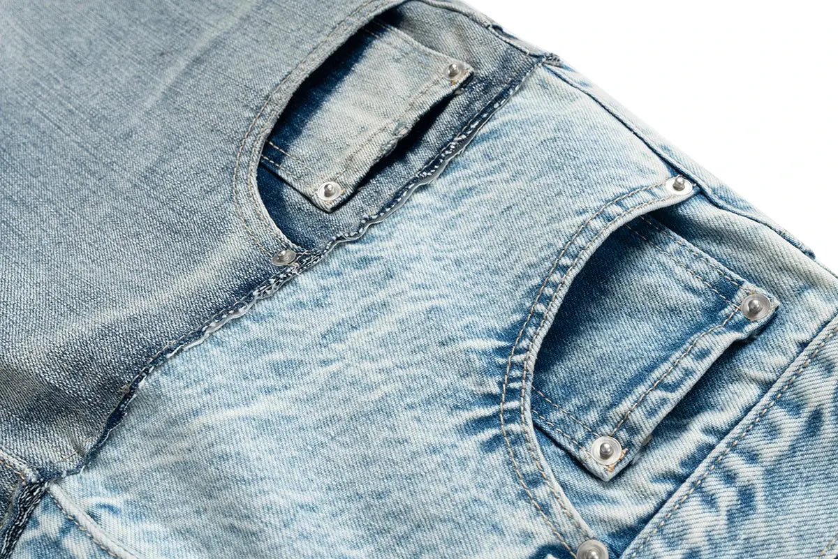 CUT-UP Double-layer Double Waist Patchwork Baggy Jeans for Men and Women Straight Casual Loose Denim Trousers Oversized Hominus Denim