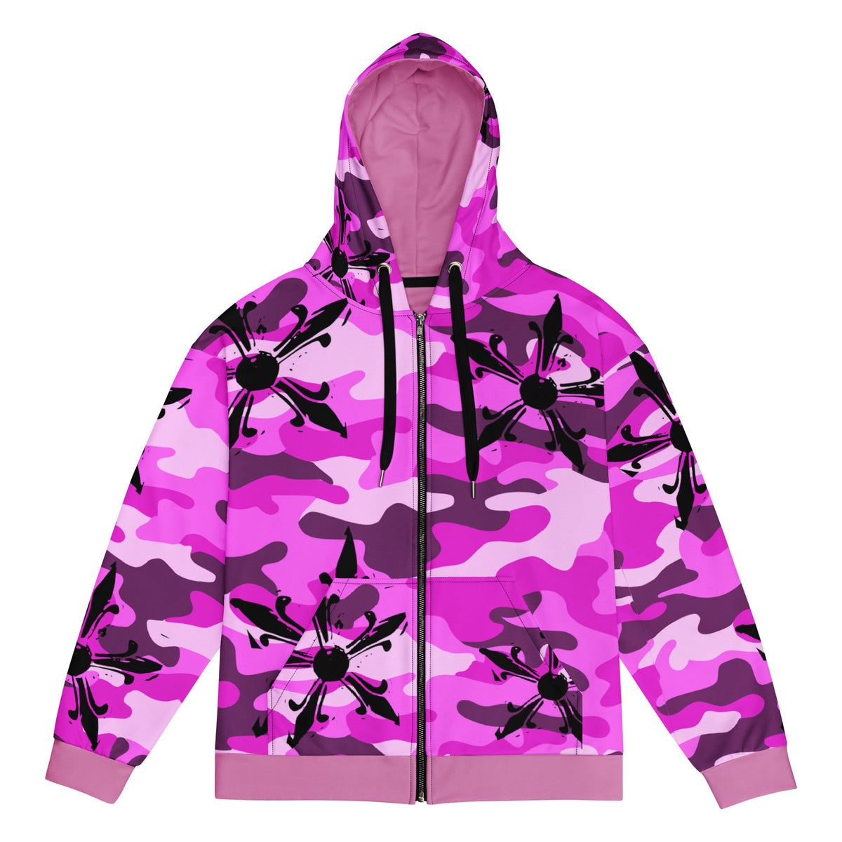 Camo Gothic Logo Pattern Zip Hoodie - Hominus Denim