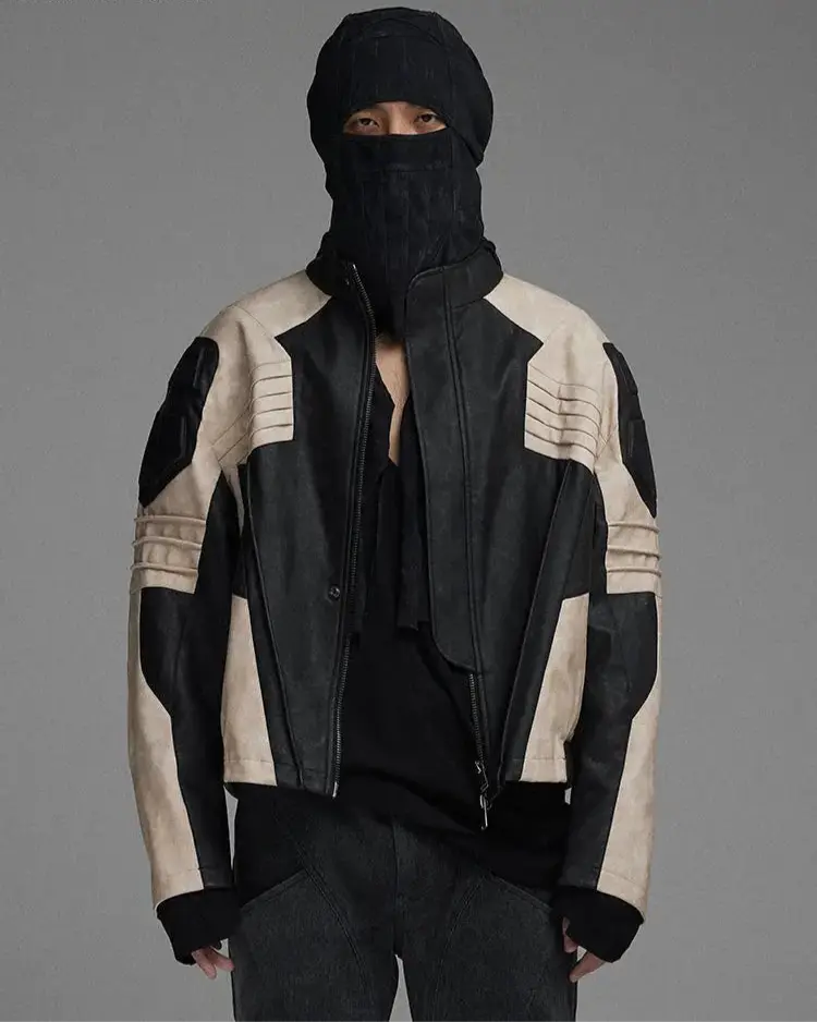 Color Block Patchwork Leather Jacket Hominus Denim