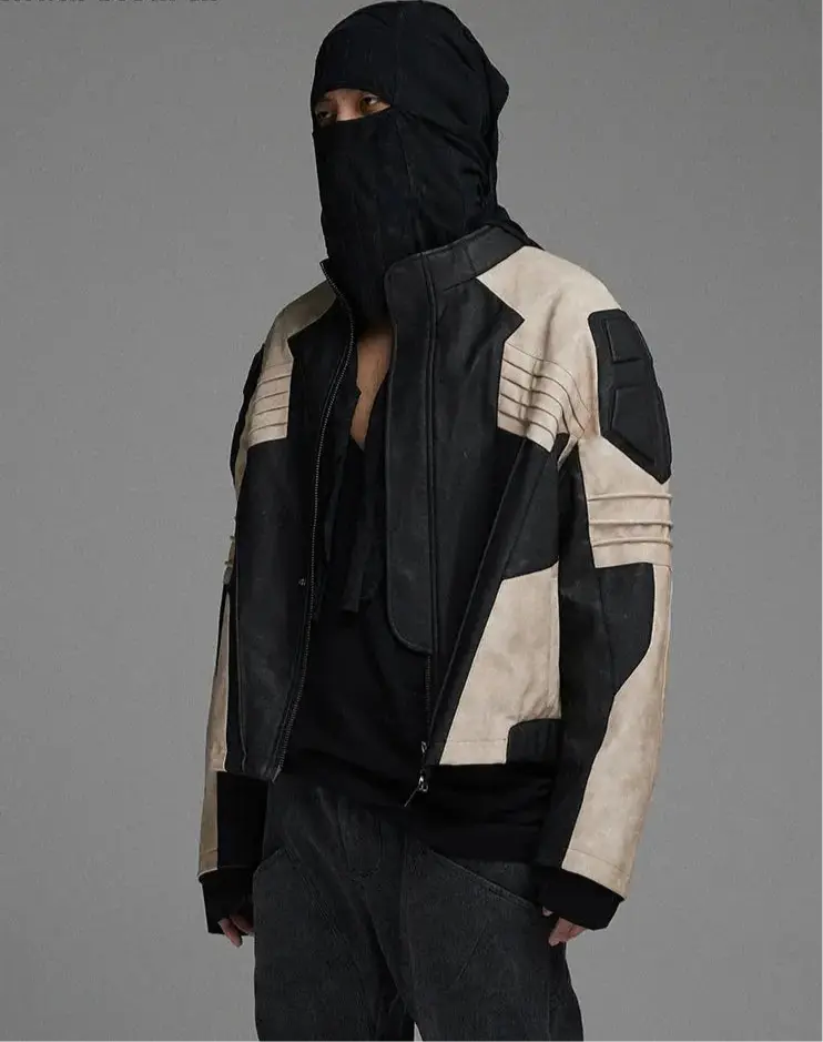 Color Block Patchwork Leather Jacket Hominus Denim